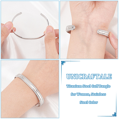 1Pc Stainless Steel Cuff Bangle for Women BJEW-UN0001-41P-1
