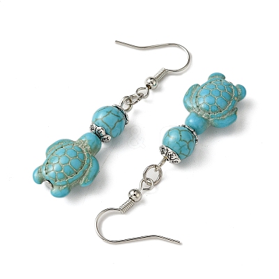 Starfish & Tortoise Synthetic Turquoise Beaded Stretch Bracelets & Dangle Earrings Kits SJEW-JS01311-02-1