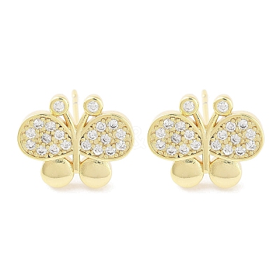 Brass Micro Pave Clear Cubic Zirconia Studs Earring for Women EJEW-S217-C04-1