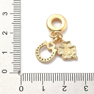 Rack Plating Brass Clear Cubic Zirconia European Dangle Charms KK-Q017-28G-1