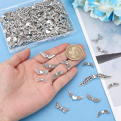150Pcs 15 Styles Tibetan Style Alloy Fairy Wing Beads TIBEB-PH0005-44-1