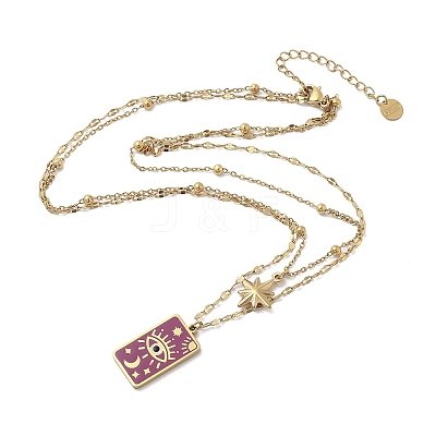 304 Stainless Steel Enamel Eye Star Pendant Double Layer Necklaces for Women STAS-Z105-05G-1