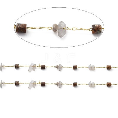 Natural Mixed Gemstone Chips & Column Beaded Chains CHC-C001-04G-1