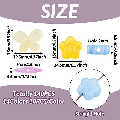 140Pcs 14 Styles Acrylic Resin Beads OACR-TA0001-28-1