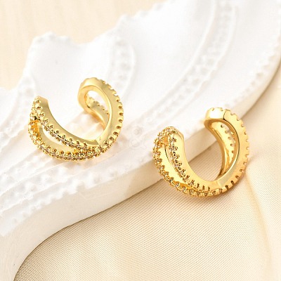 Brass Micro Pave Clear Cubic Zirconia Cuff Earrings EJEW-K309-13G-1