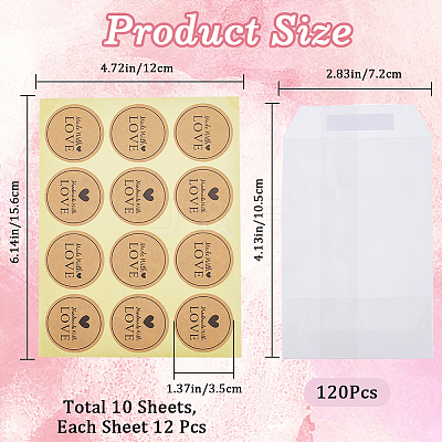 120Pcs Flat Translucent Glassine Waxed Paper Treat Bags Cookie Bags STIC-CP0001-11G-1