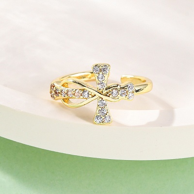 Brass Micro Pave Clear Cubic Zirconia Cuff Rings for Women RJEW-U047-08G-1