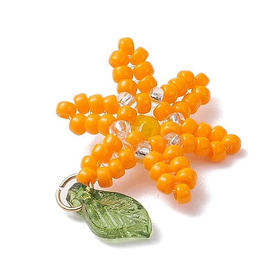 4Pcs 4 Colors Glass Seed Beaded Flower Pendants PALLOY-TA00345-1