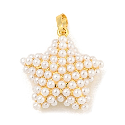 Rack Plating Brass & ABS Plastic Imitation Pearl Pendants KK-N255-03C-G-RS-1
