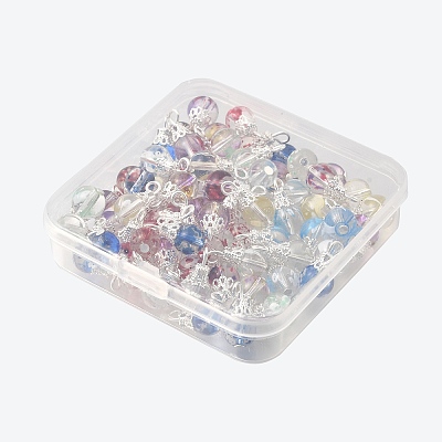 70Pcs 7 Colors Baking Paint Transparent Glass Pendants PALLOY-TA0002-48-1