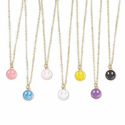 Alloy Enamel Smiling Face Pendant Necklaces NJEW-JN05259-1