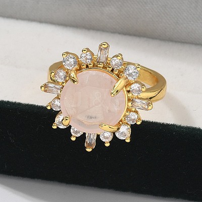 Sunflower Natural Rose Quartz Finger Rings RJEW-B113-03G-09-1