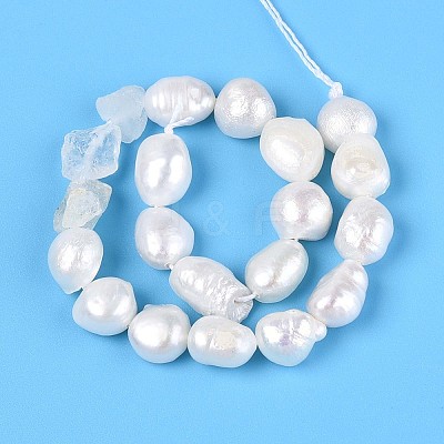 Natural Topaz Nuggets & Natural Cultured Freshwater Pearl Beads Strands PEAR-N023-01A-19-1