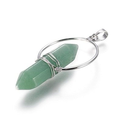 Natural Green Aventurine Wire Wrapped Pointed Big Pendants G-L520-I04-P-1