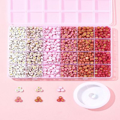 DIY Flat Round with Letter Acrylic Beads Bracelets Making Kits DIY-FS0008-90-1