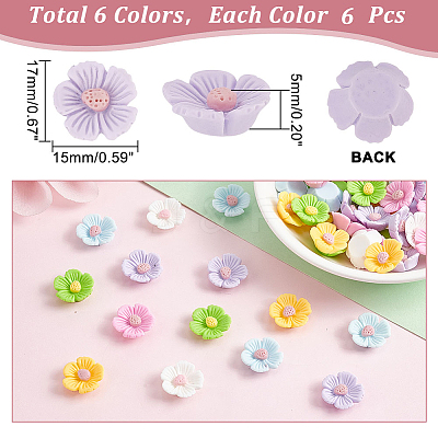 36Pcs 6 Colors Opaque Resin Cabochons CRES-AR0001-28-1