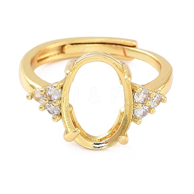 Rack Plating Oval Brass Micro Pave Cubic Zirconia Adjustable Solitaire Ring Components KK-Q819-03G-1