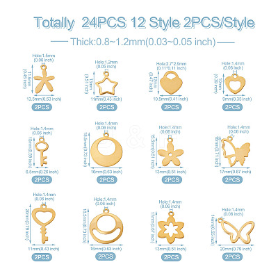 24Pcs 12 Style Stainless Steel Charms STAS-FW0001-30-1