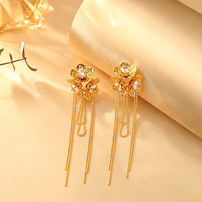 Brass Micro Pave Cubic Zirconia Stud Earrings for Women WG5853B-03-1