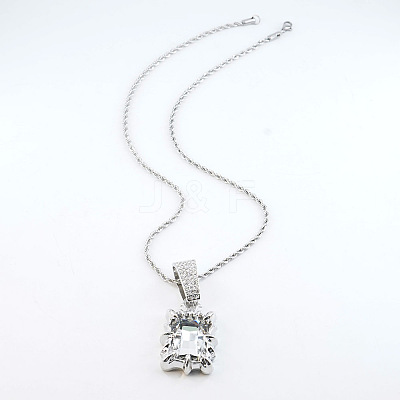 Alloy Rhinestone Rectangle Pendant Rope Chain Necklaces FS-WGF7BCB-12-1