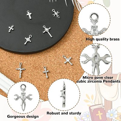 8Pcs 8 Styles Brass Micro Pave Clear Cubic Zirconia Charms KK-CJ0004-22-1