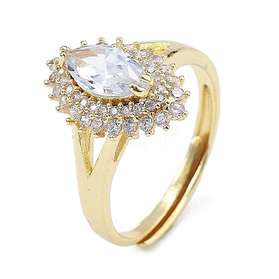 Adjustale Rack Plating Brass Micro Pave Clear Cubic Zirconia Finger Rings for Women RJEW-M028-53G-1