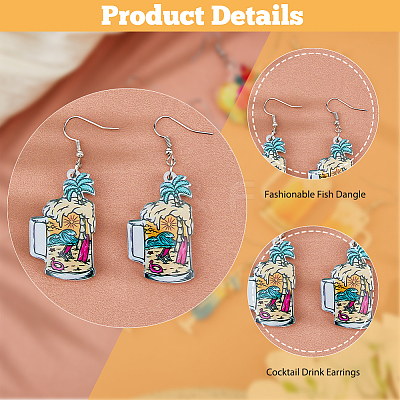 5 Pairs 5 Styles Acrylic Wine Glass Dangle Earrings with 304 Stainless Steel Pins EJEW-FI0001-68-1
