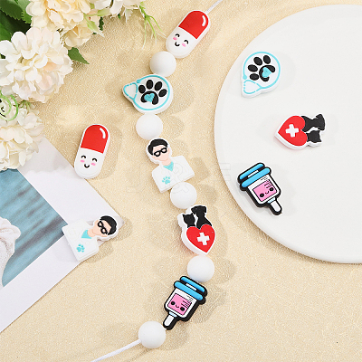 10Pcs 5 Styles Food Grade Eco-Friendly Silicone Focal Beads SIL-CA0003-30-1