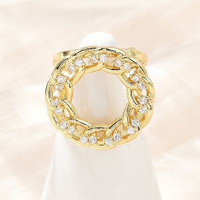 Brass Micro Pave Cubic Zirconia Cuff Rings for Women RJEW-F186-04G-1