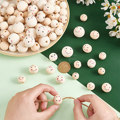 120Pcs 6 Styles Printed Natural Wood European Beads WOOD-PH0002-58-1