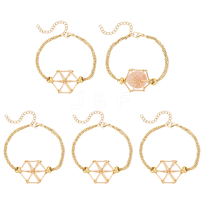 5Pcs Brass Braided Macrame Pouch Empty Stone Holder Bracelet Making BJEW-UN0001-65G-1