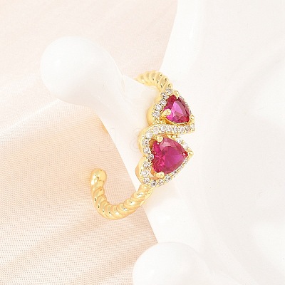 Brass Micro Pave Cubic Zirconia Cuff Open Rings for Women RJEW-C153-04G-1
