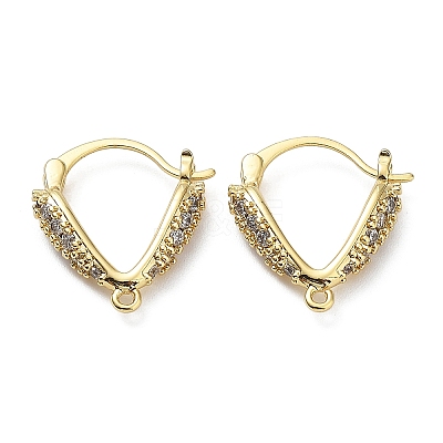 Brass Micro Pave Clear Cubic Zirconia Hoop Earring Findings ZIRC-Q204-03G-1