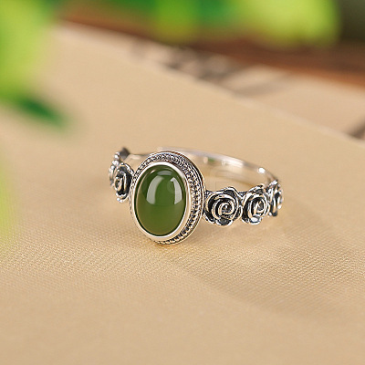 Oval Natural Jade Finger Rings WG8AEAC-01-1
