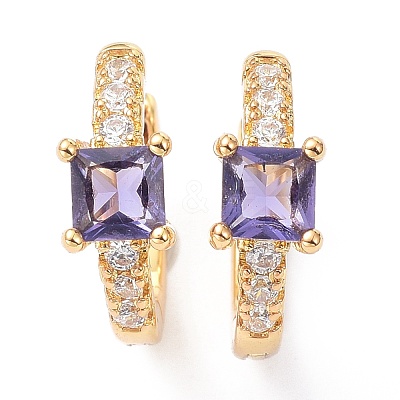 Brass Inlaid Cubic Zirconia Hoop Earrings ZIRC-P090-16G-E-1