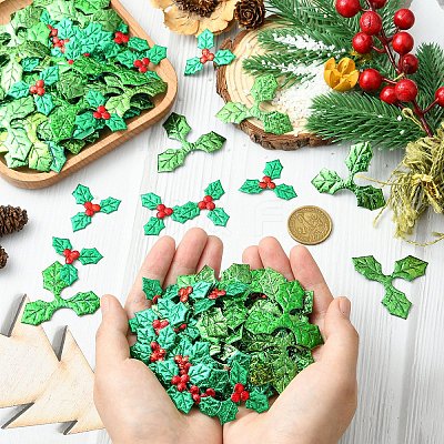 100Pcs Cloth Red Berry Leaf FIND-YW0008-66A-1