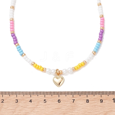 Valentine's Day 304 Stainless Steel Heart Pendant Glass Seed Beaded Necklaces for Women NJEW-MZ00146-02-1
