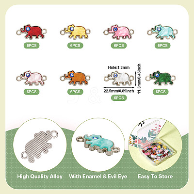 48Pcs 8 Colors Alloy Enamel Elephant Connector Charms ENAM-TA0001-80P-1