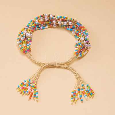 Bohemian Style Glass Seed Beaded Braided Bead Bracelets FS-WG2B627-01-1