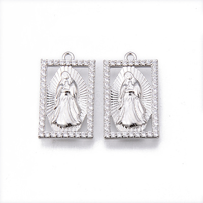 Brass Micro Pave Clear Cubic Zirconia Pendants KK-N232-173P-NF-1