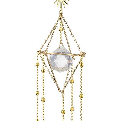 Brass Rhombus Sun Hanging Ornaments HJEW-JM01872-1