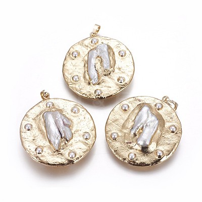 Electroplate Natural Cultured Freshwater Pearl Pendants PEAR-F010-03G-1