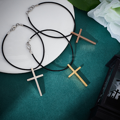 3Pcs 3 Styles Stainless Steel Cross Charms Bracelet Sets BJEW-DR00001-1