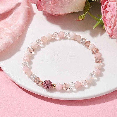 Glass Faceted Round Beaded Stretch Bracelets BJEW-JB10057-02-1