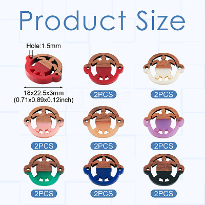 16Pcs 8 Colors Opaque Resin & Walnut Wood Connector Charms RESI-TA0002-71-1