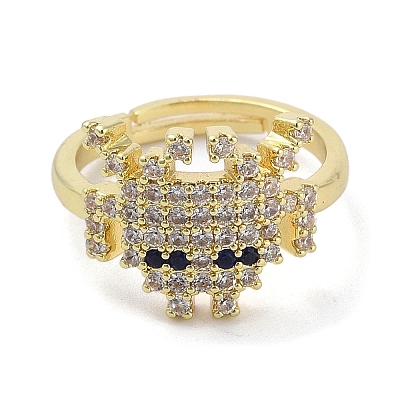 Golden Brass Pave Cubic Zirconia Adjustable Rings RJEW-M170-05G-01-1