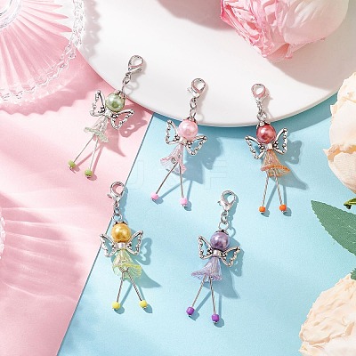 Trumpet Flower Angel Acrylic & Glass Pearl Pendant Decorations HJEW-JM03329-02-1