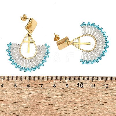 304 Stainless Steel with Glass Seed Beads Hoop Dangle Earrings EJEW-MZ00824-1