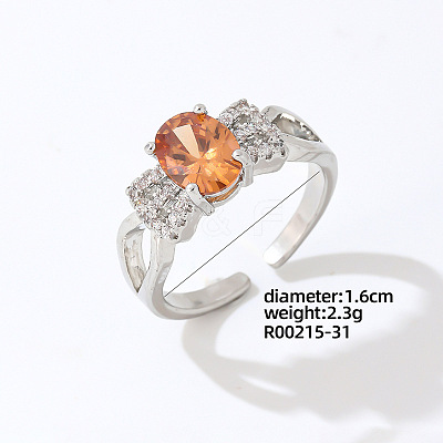 Bowknot Platinum Brass Adjustable Ring with Orange Cubic Zirconia EG7863-25-1
