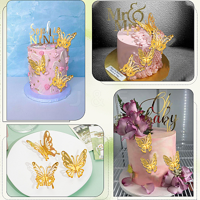 15Pcs 3 Styles Hollow Butterfly Acrylic Mirror Effect Cake Toppers DIY-SC0024-81A-1